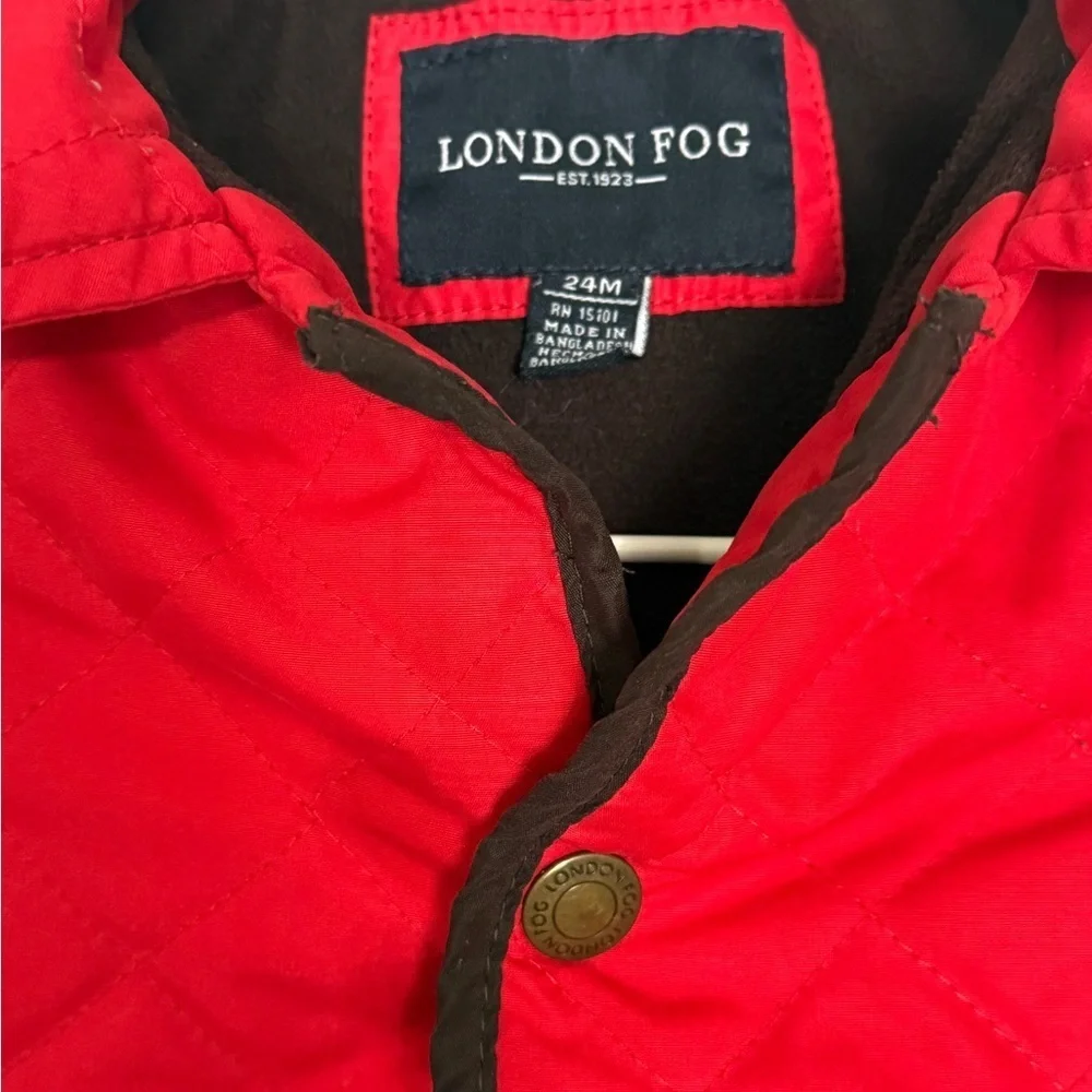 Toddler Girl London Fog Red Quilted Jacket with Hood, size 24 months